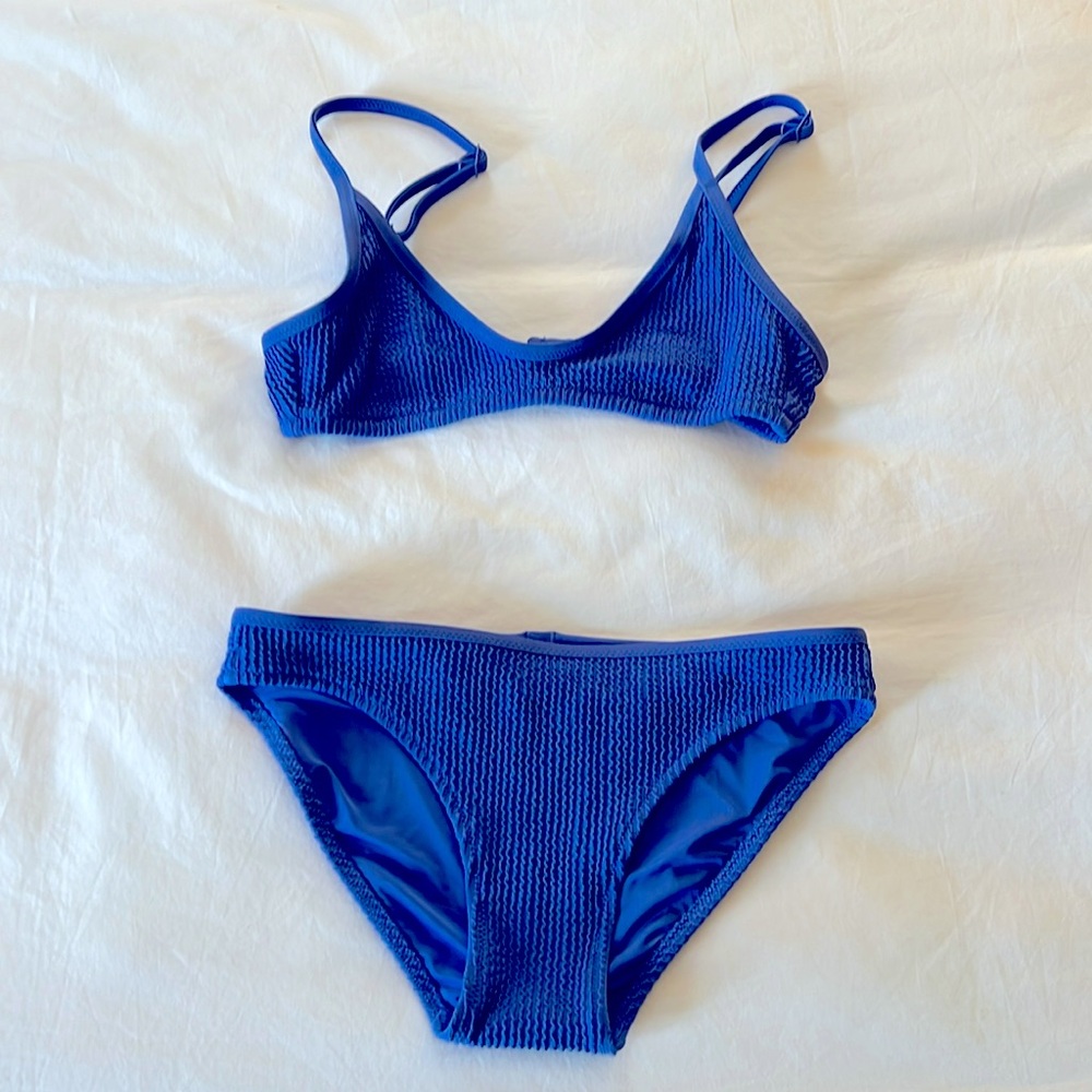 Aerie Textured Bikini in Blue, XS.